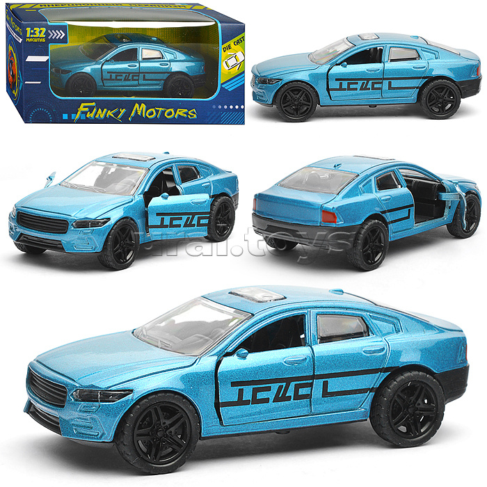 Синяя инерционная машинка люкс с принтом die-cast, 1:32, открывающиеся двери