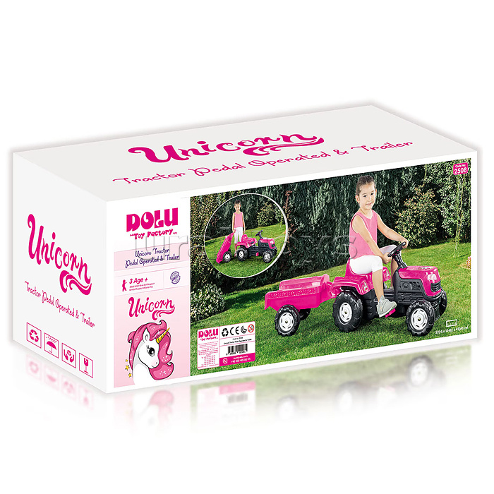 Трактор педальный Unicorn, с прицепом, клаксон, розовый