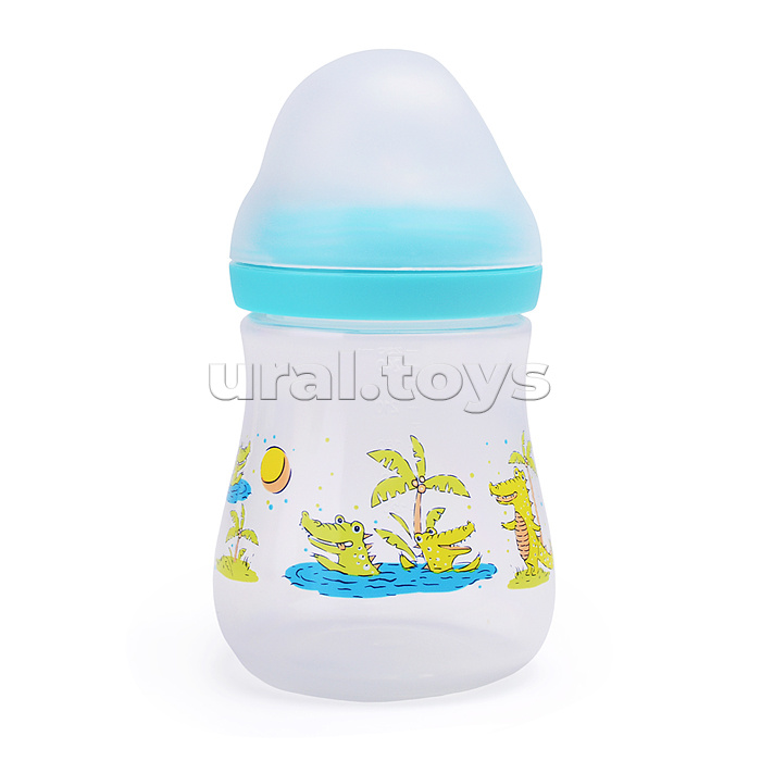 Бутылочка для кормления с  широким горлом и силиконовой соской молочной с антивакуумным клапаном, 250 мл