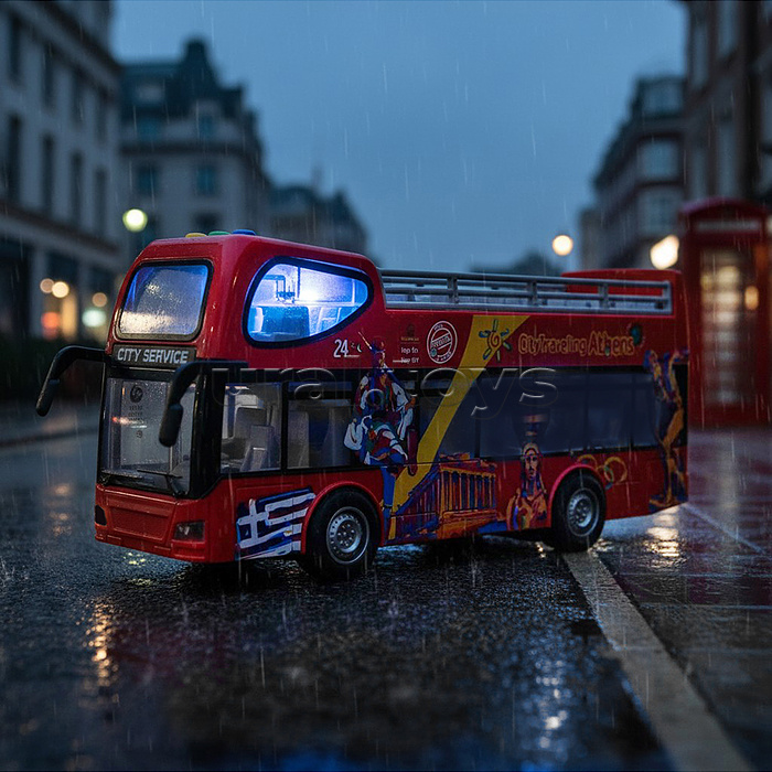 Машина "Автобус туристический" (свет, звук) цвет красный,в коробке