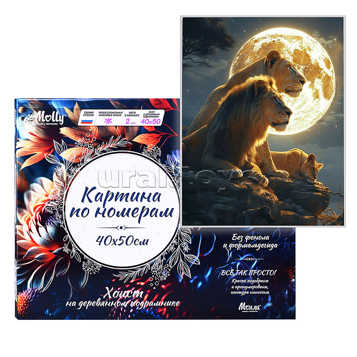 Картина по номерам 40х50 "Львиная семья" (22 цветов)