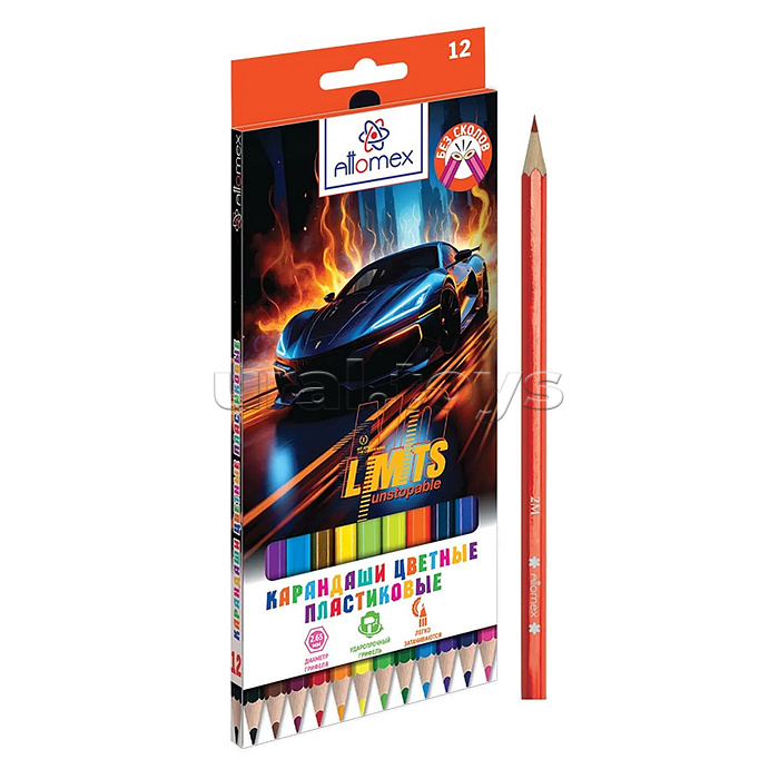 Карандаши цветные "No Limits" 12 цветов, М, диаметр грифеля 2,65 мм, шестигранные, в картонной коробке