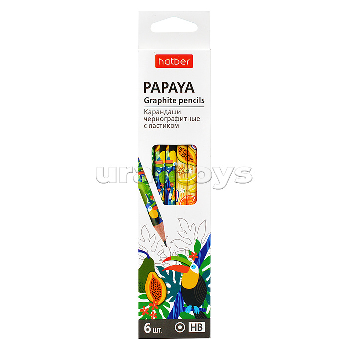 Набор карандашей чернографитн. Papaya- Ассорти "HB" круглый корпус 6шт. с ластиком заточен. в картонной коробке Набор карандашей чернографитн. Papaya- Ассорти "HB" круглый корпус 6шт. с ластиком заточен. в картонной коробке