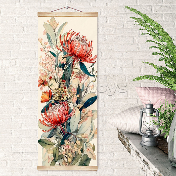 Картина по номерам 35х88 "Нежные цветы" панно 26 цветов 1/24