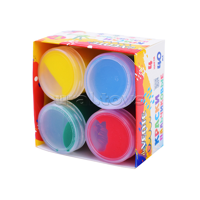 Краски пальчиковые 4 цвета по 40 мл, смываемые, в картонной коробке
