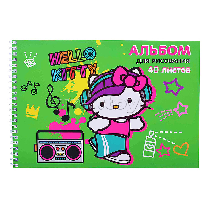 Альбом для рисования 40л. "Hello Kitty-2" А4, на гребне, мелованная обложка 235 гр/м2