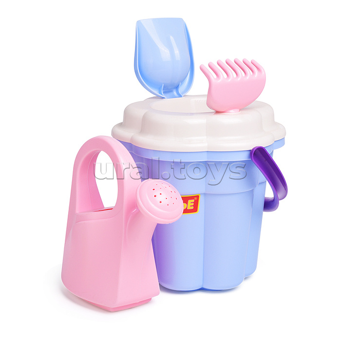 Набор №655 сафари: ведро-цветок большое, ситечко-цветок большое, лопатка №5, грабельки №5, лейка большая