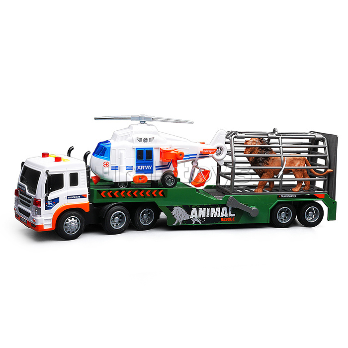 Машина "Длиномер с вертолетом" 1:16 (свет, звук) в коробке