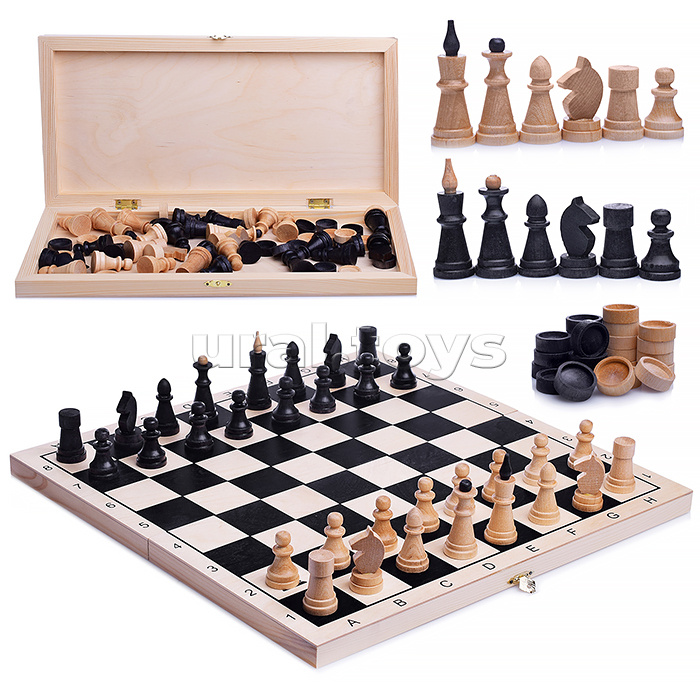 Игра 2в1 малая с обиходными деревянными шахматами "Объедовские" (шахматы, шашки) "Классика" (400*200**40)