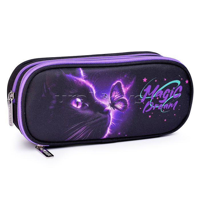 Пенал "Magic Dream" 22x9,5x7 см овальный, плотный износостойкий полиэстер с водоотталкивающей пропиткой, овальный формы с 2-мя отделениями на молнии для 60 предметов (одно с внутренним органайзером), черный