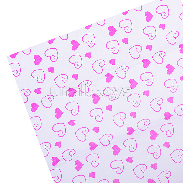 Бумага тишью c орнаментом "Розовые сердца на белом фоне" 50x70 см, 17 г/м², 5 л, пластиковый пакет с европодвесом