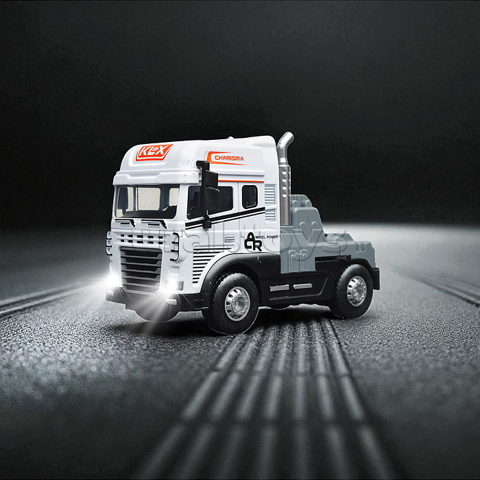 Машина "Тягач с прицепом и прожекторами на манипуляторе" (свет, звук) в коробке