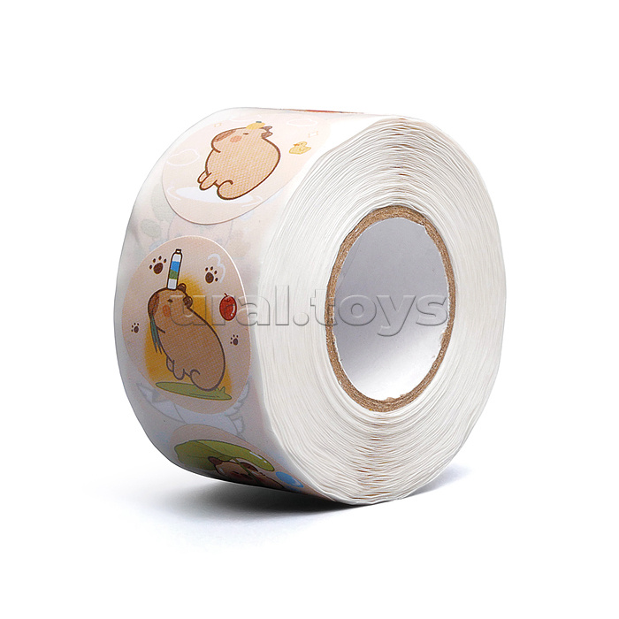 Наклейки декоративные "Капибара" диаметр 25 мм 500 шт. в рулоне