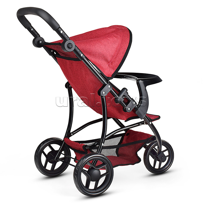 Коляска для кукол 3-колесная, металлическая, прогулочная, с тентом, с корзиной,цвет бордовый