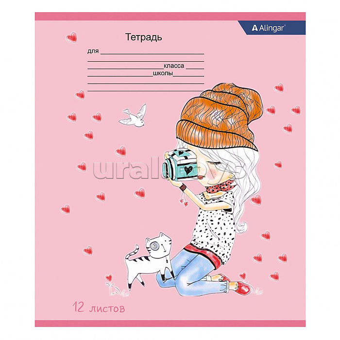 Тетрадь 12л., линия, 100% белизна, мелованный картон (стандарт), "Милые девочки"