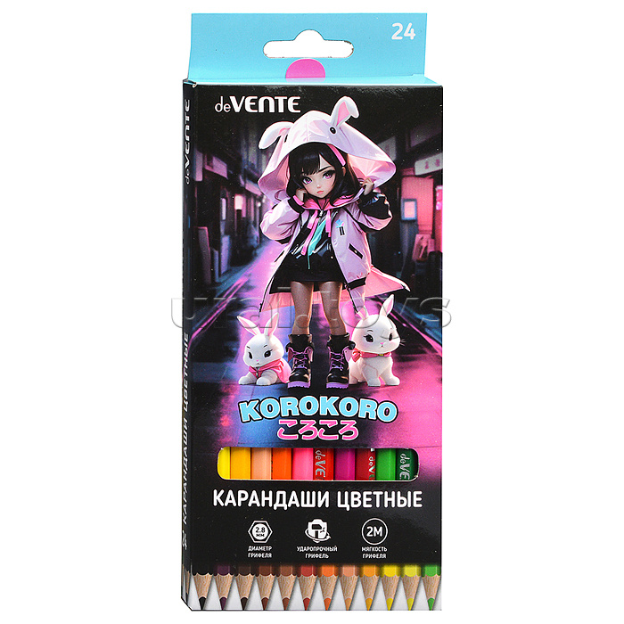 Карандаши цветные 24цв, "Korokoro" 2М, диаметр грифеля 2,8 мм, шестигранные Карандаши цветные 24цв, "Korokoro" 2М, диаметр грифеля 2,8 мм, шестигранные