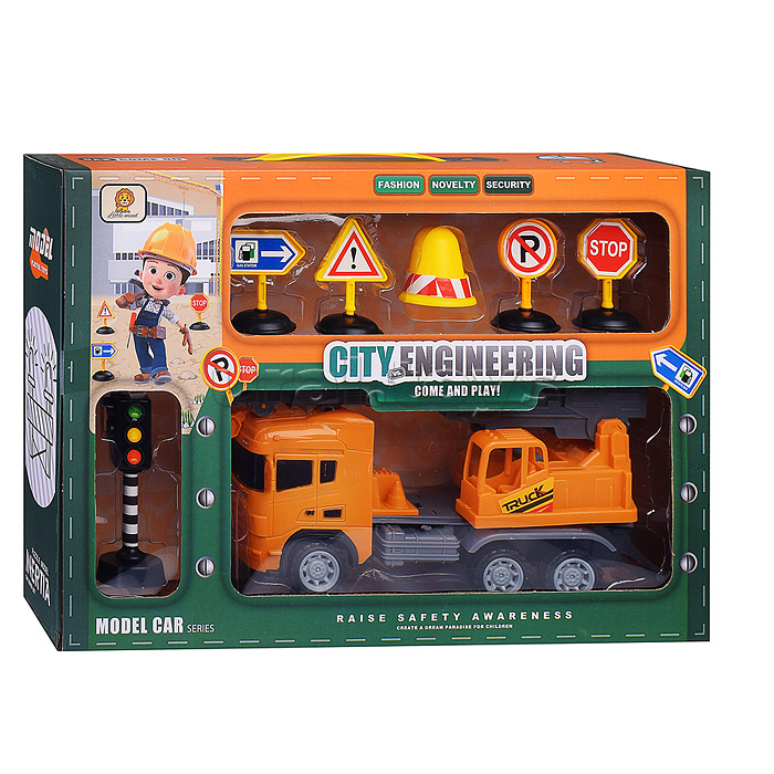 Набор с дорожными знаками "Строительная техника" , в коробке