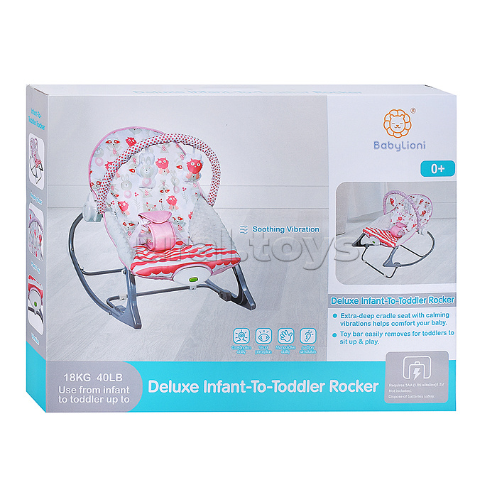 Шезлонг детский "Сова и зайчик" розовый, с вибрацией, в коробке