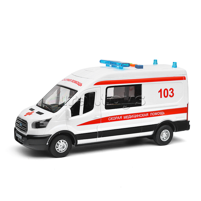 Машина пластик свет-звук Ford transit скорая 22,5 см, двери, 4 кнопки