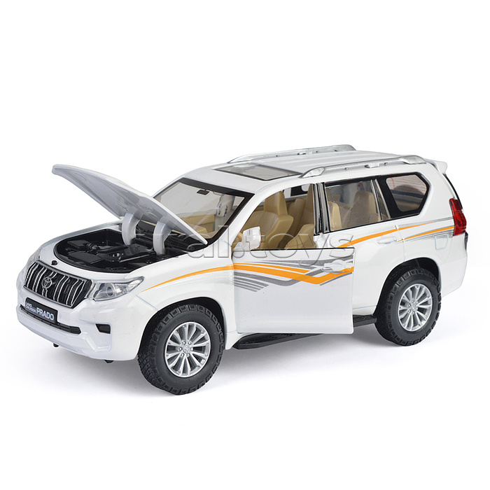 Машина металл Toyota Land Cruiser Prado 20 см, (свет-звук, двери, капот) в коробке