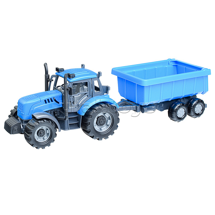 Трактор "Прогресс" с прицепом инерционный (синий) (в коробке)