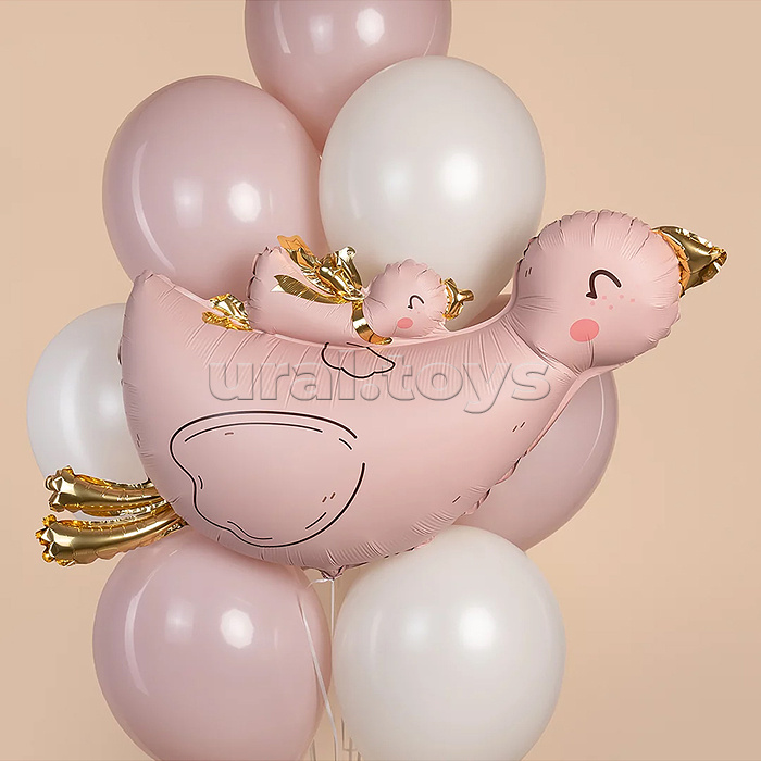 Шар (38''/97 см) Фигура, Гусь с малышом, Розовый, Сатин, 1 шт. в уп.