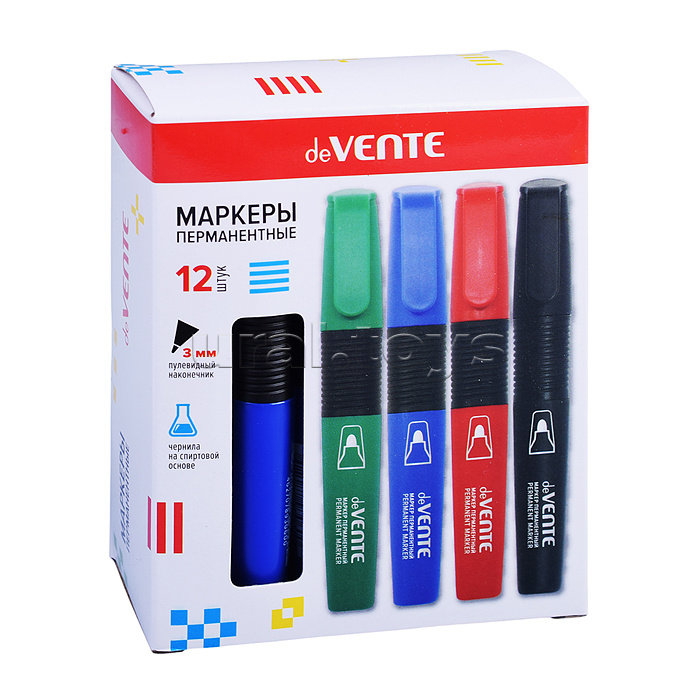 Маркер перманентный, круглый корпус с каучуковыми вставками, пулевидный наконечник, ширина линии 3 мм, синий