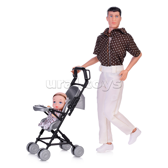 Набор кукол "Заботливый папочка" с коляской и ребеночком, в коробке