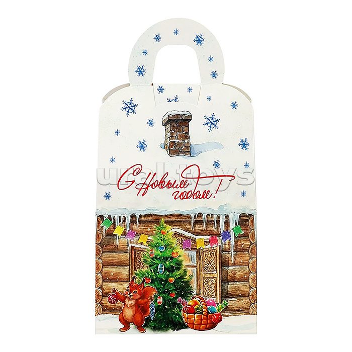 Коробка для конфет Домик "Зимние забавы" 1000г