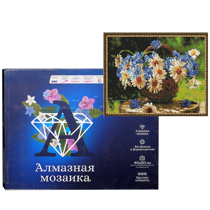 Алмазная мозаика с нанесенной рамкой 40х50 "Ромашковое лето" (30 цветов)