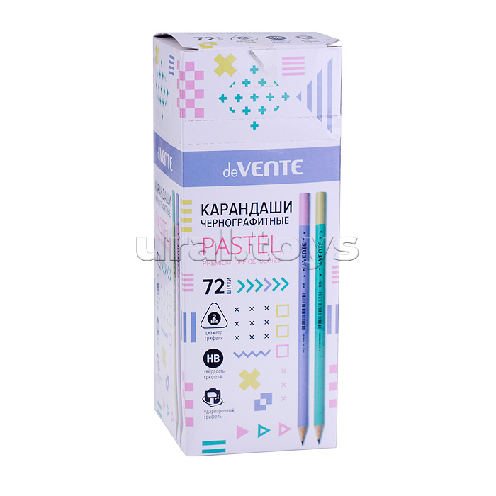 Карандаш чернографитный "Pastel" HB, диаметр грифеля 2 мм, трехгранный, заточенный, цвета ассорти