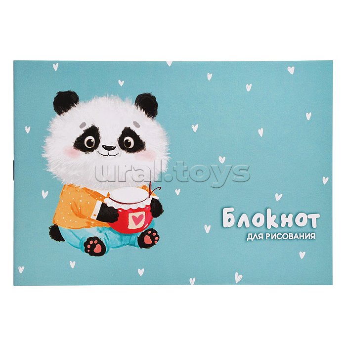 Блокнот для рисования, 200х140 мм, 16 л, "Панда с джемом" блок - белый офсет 60 г/м², мягкий переплёт (2 скобы по короткой стороне),