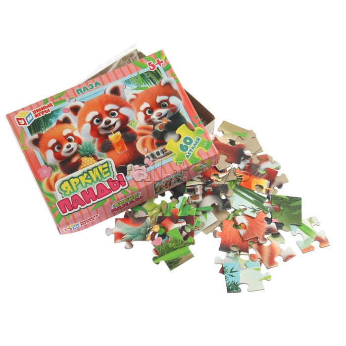 Пазлы 60 "Яркие панды"