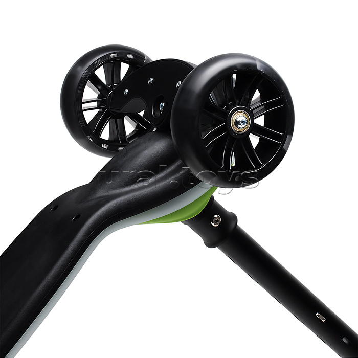 Самокат трёхколёсный ROCKET светящиеся колеса PU, дека, рулевая стойка, цвет черно-зеленый