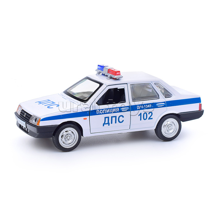 Машина металл LADA-21099 "Спутник" Полиция 12 см, ( откр. двери, багаж, белый) в коробке
