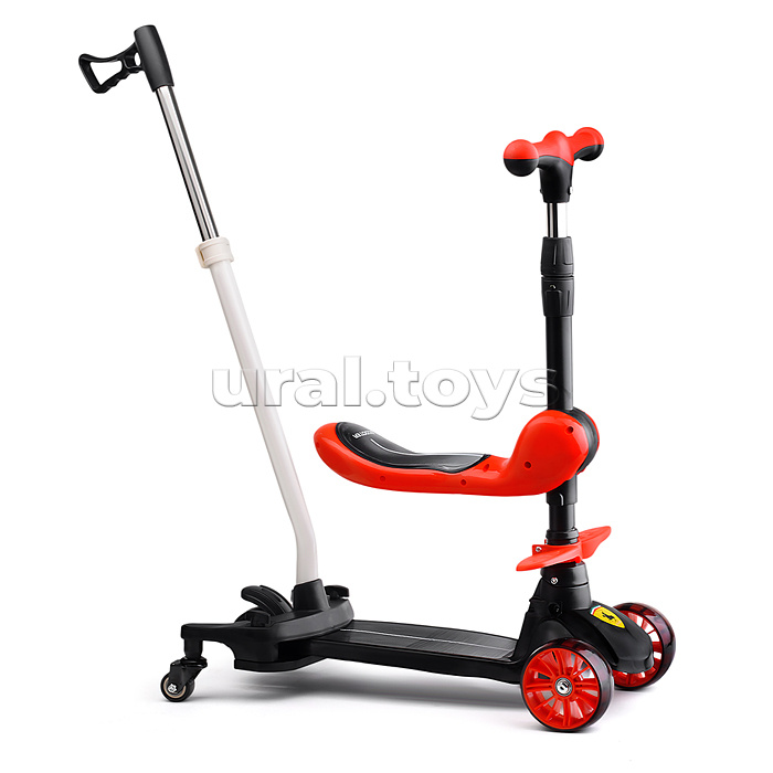 Самокат U027765Y 3-х. кол., с сиденьем, ограничителем и родительской ручкой, колеса PU, черный, в коробке