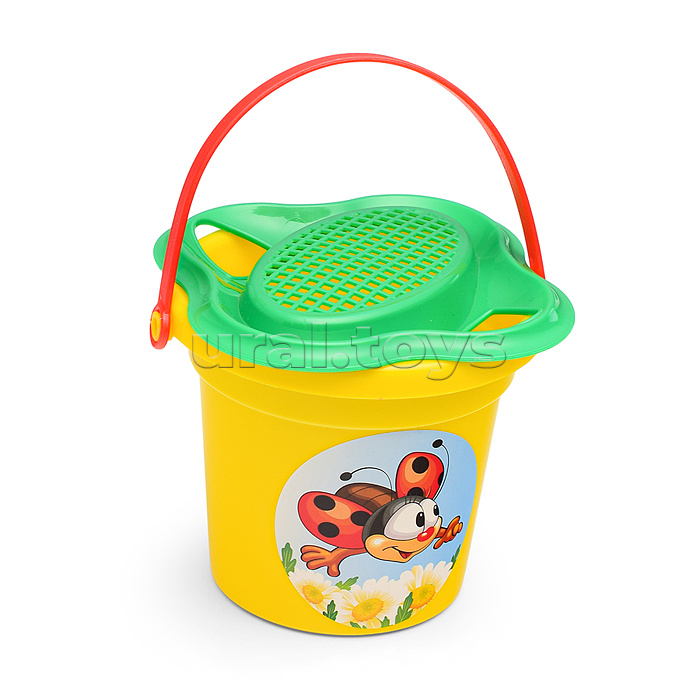 Набор №238: ведро малое, ситечко-цветок, совок №2, грабельки №2, 2 формочки, лейка малая №3