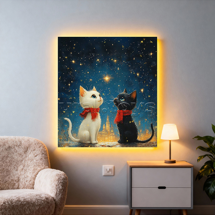 Мозаика алмазная "Дружные котята" (светится в темноте) 20*20см.