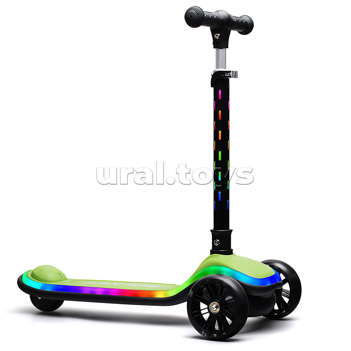 Самокат трёхколёсный ROCKET светящиеся колеса PU, дека, рулевая стойка, цвет черно-зеленый