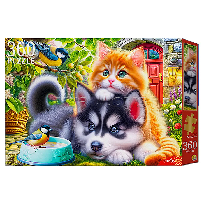 Пазлы 360 "Милый щенок с котенком"