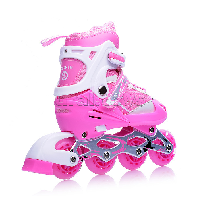 Роликовые коньки раздвижные, PU колёса со светом, размер M, розовые, в сумке