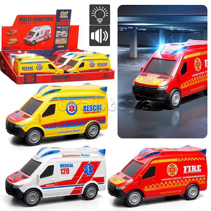 Машина "Спасательная служба" 1:20 (свет, звук) в коробке (в ассортименте)