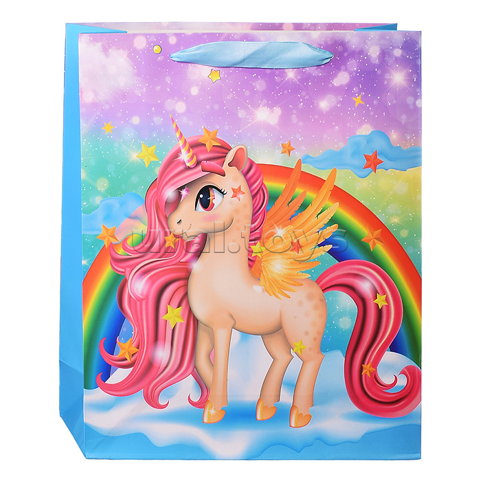Пакет подарочный "Окрыленный единорог" 26х32х10 см