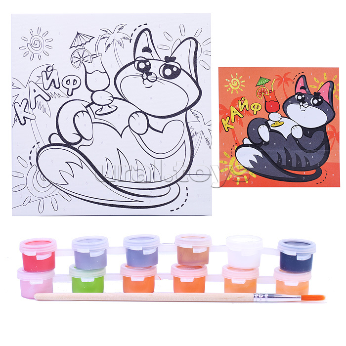 Картина по номерам "Кот в отпуске" 20х20.