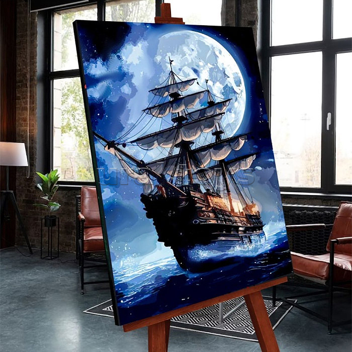 Картина по номерам 30х40 "Одиночное плавание" черный холст светящаяся краска 19 цветов