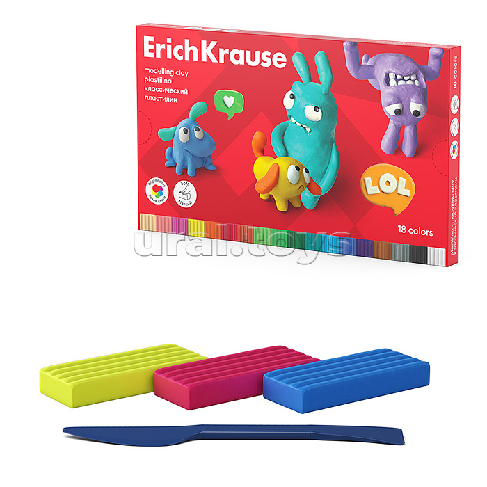 Пластилин классический Jolly Friends 18 цветов со стеком, 324 г (в коробке 18 шт)