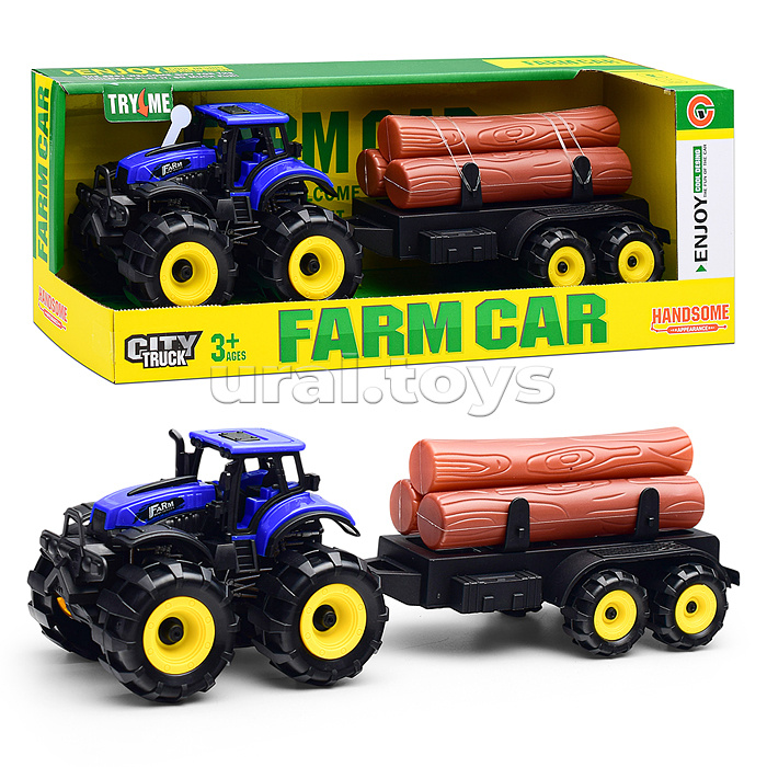 Трактор "Веселая ферма" с бревнами, в коробке