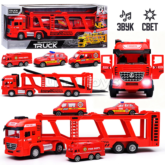 Машина "Автовоз-пожарный"(свет, звук) в коробке