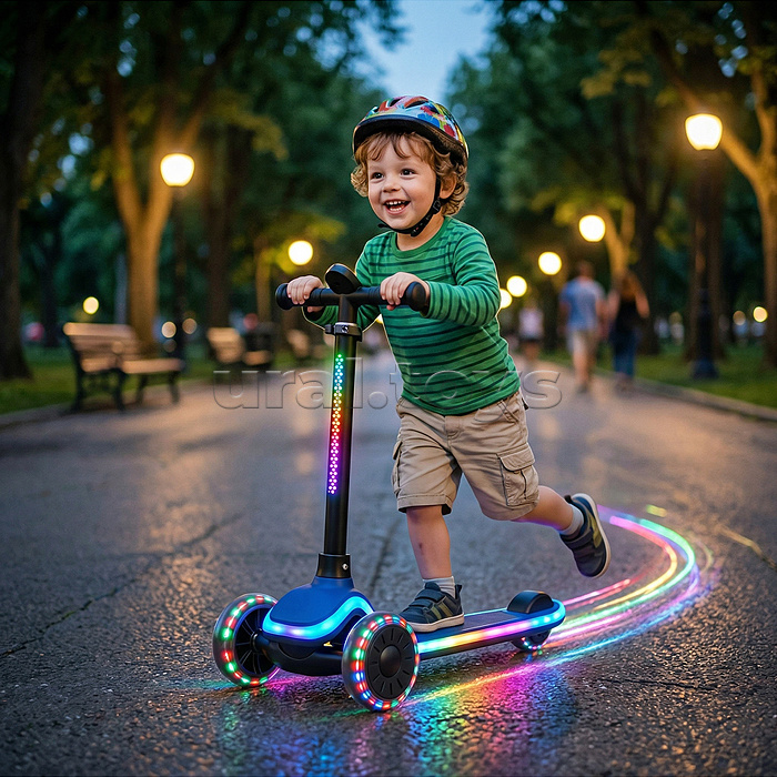 Самокат 3-х колесный ROCKET,колеса PU со светом, цвет синий