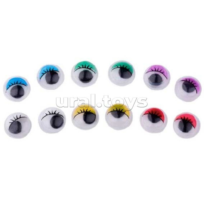 Глазки декоративные "DIY" с ресничками, пластиковые, самоклеящиеся, d=15 мм, 20 шт в пластиковом пакете с блистерным подвесом, цвет ассорти